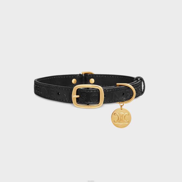 CELINE Black Medium Thin Dog Collar in Smooth Calfskin With Embossed R0ZNN1709