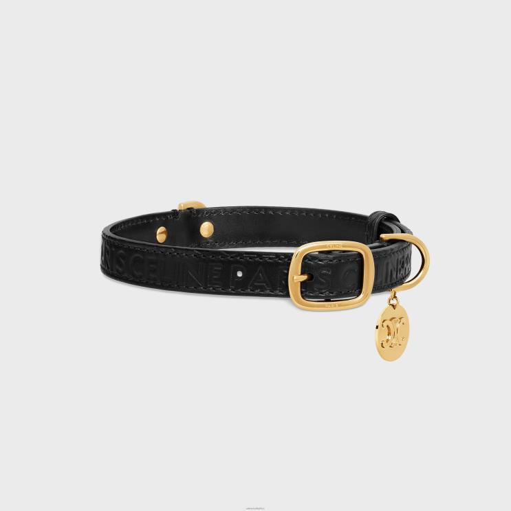 CELINE Black Medium Thin Dog Collar in Smooth Calfskin With Embossed R0ZNN1709