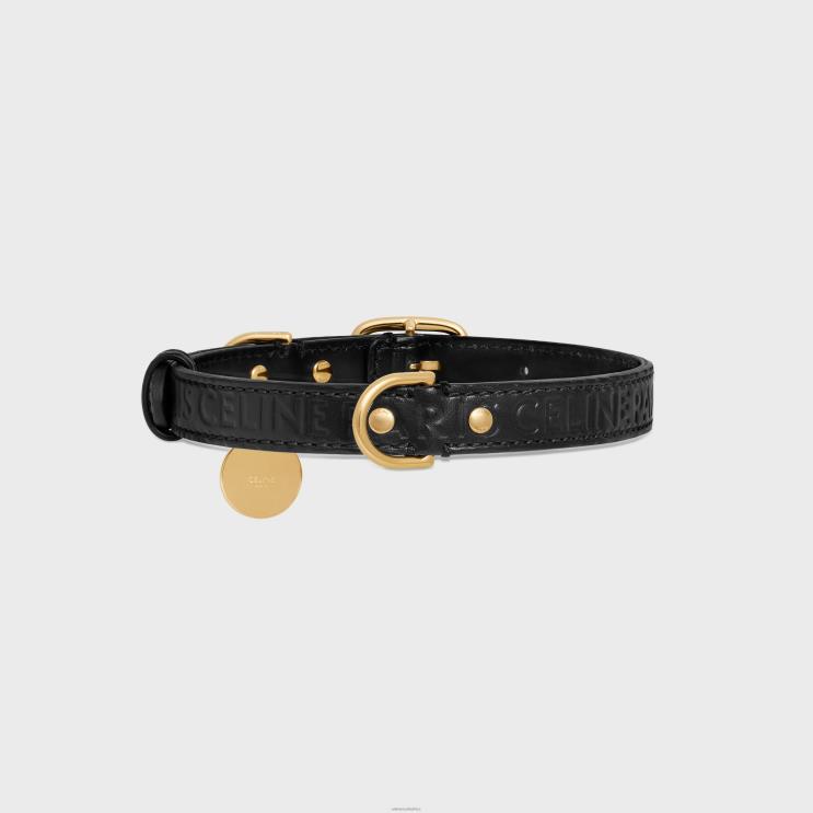 CELINE Black Medium Thin Dog Collar in Smooth Calfskin With Embossed R0ZNN1709
