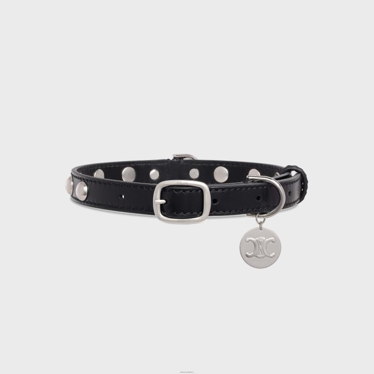 CELINE Black Medium Thin Dog Collar in Smooth Calfskin With Studs R0ZNN1745