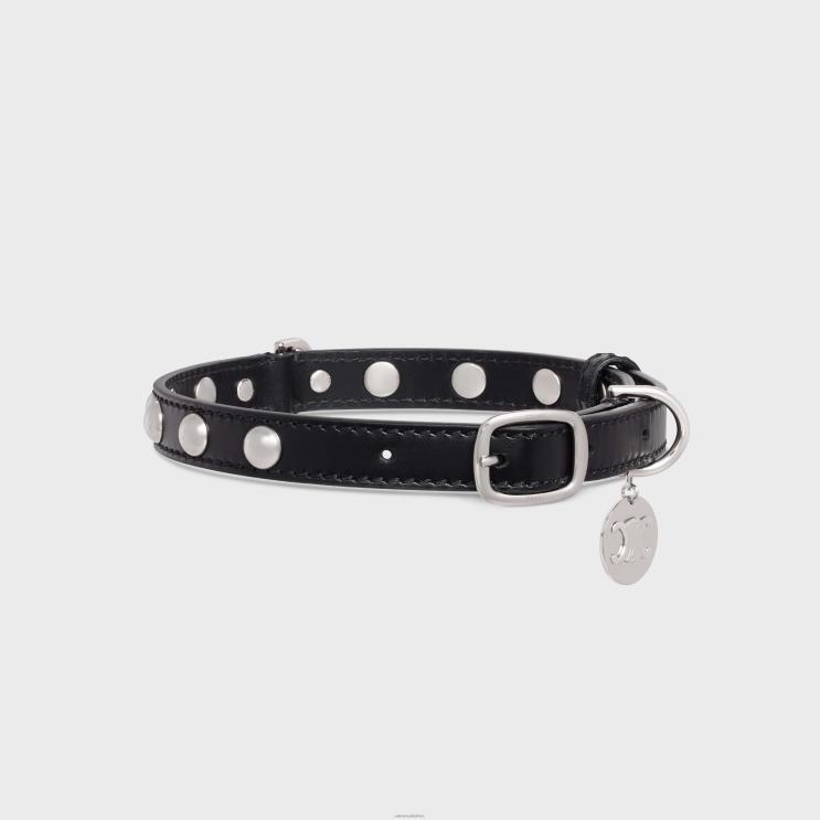 CELINE Black Medium Thin Dog Collar in Smooth Calfskin With Studs R0ZNN1745