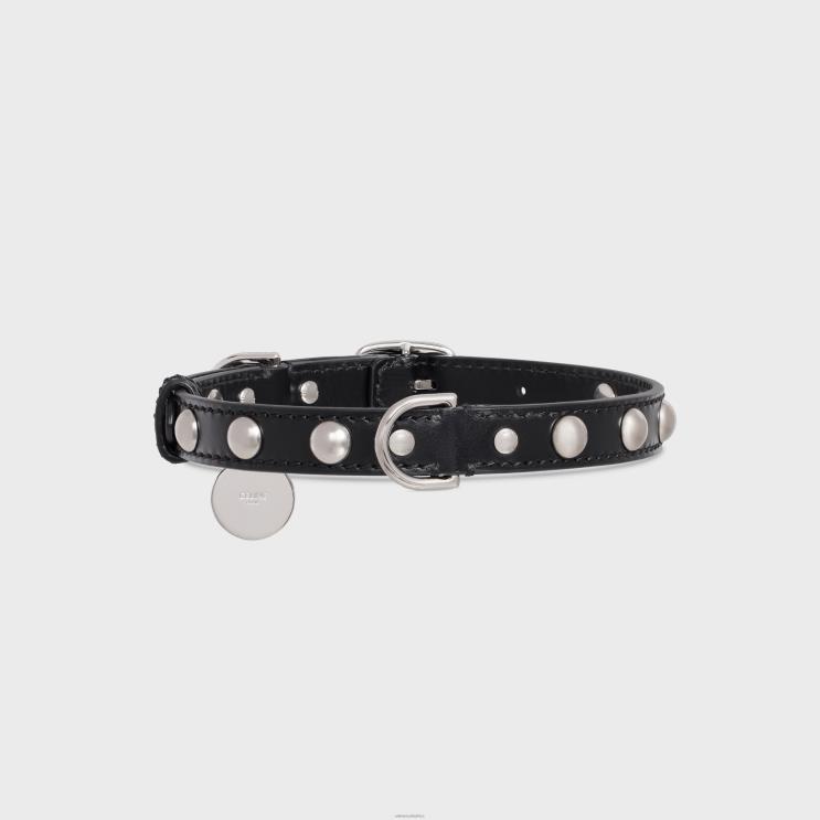 CELINE Black Medium Thin Dog Collar in Smooth Calfskin With Studs R0ZNN1745