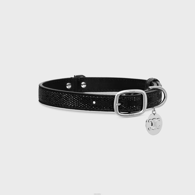 CELINE Black Medium Thin Dog Collar in Suede Calfskin With Strass R0ZNN1719