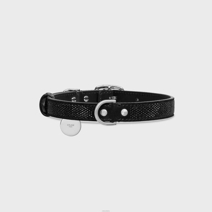 CELINE Black Medium Thin Dog Collar in Suede Calfskin With Strass R0ZNN1719