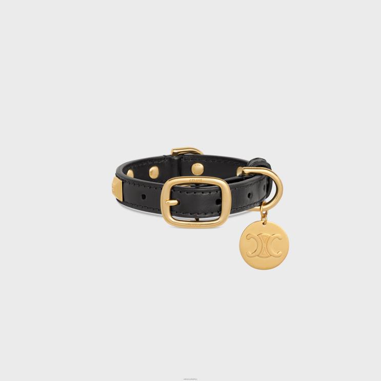 CELINE Black Nano Extra Thin Dog Collar in Smooth Calfskin With Pyramid Studs R0ZNN1732
