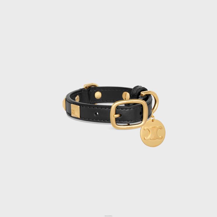 CELINE Black Nano Extra Thin Dog Collar in Smooth Calfskin With Pyramid Studs R0ZNN1732