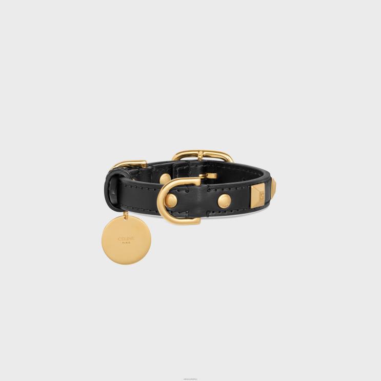 CELINE Black Nano Extra Thin Dog Collar in Smooth Calfskin With Pyramid Studs R0ZNN1732