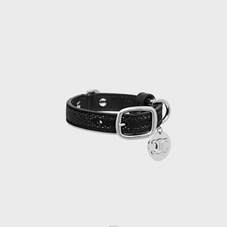 CELINE Black Nano Extra Thin Dog Collar in Suede Calfskin With Strass R0ZNN1718