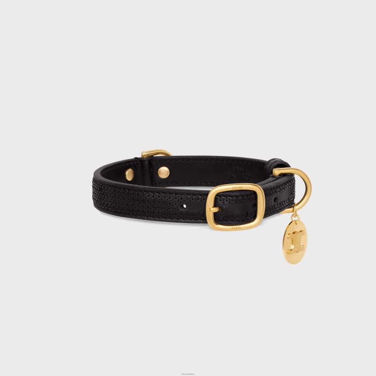 CELINE Black Small Thin Dog Collar in Sequins & Calfksin R0ZNN1721