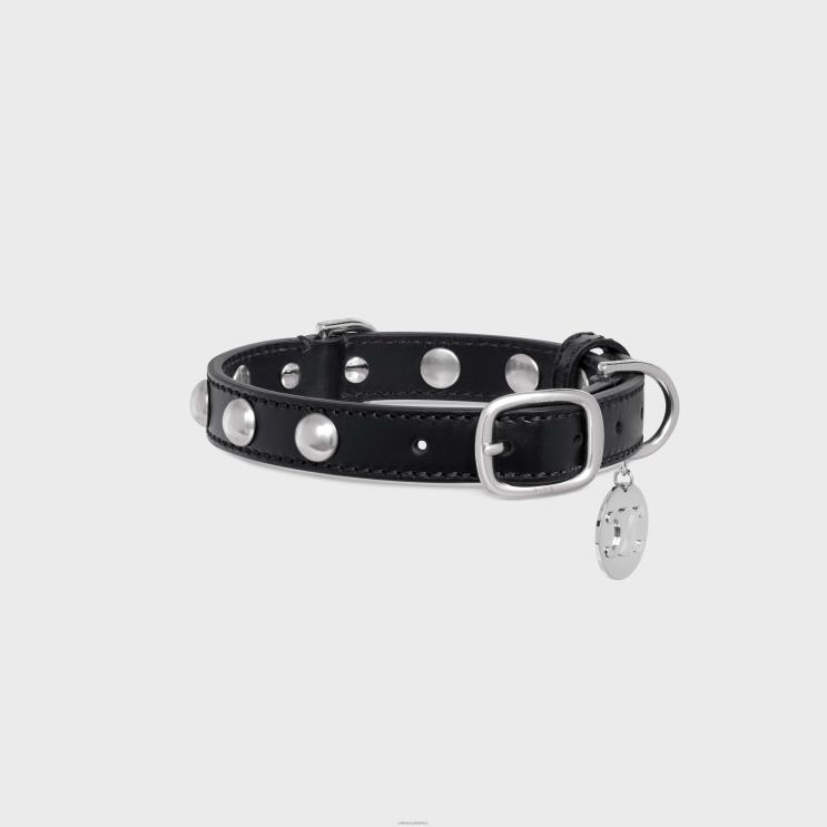 CELINE Black Small Thin Dog Collar in Smooth Calfskin With Studs R0ZNN1744