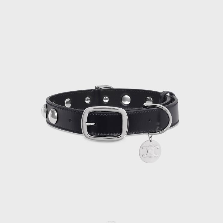 CELINE Black Wide Medium Dog Collar in Smooth Calfskin With Studs R0ZNN1746