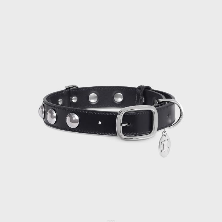 CELINE Black Wide Medium Dog Collar in Smooth Calfskin With Studs R0ZNN1746