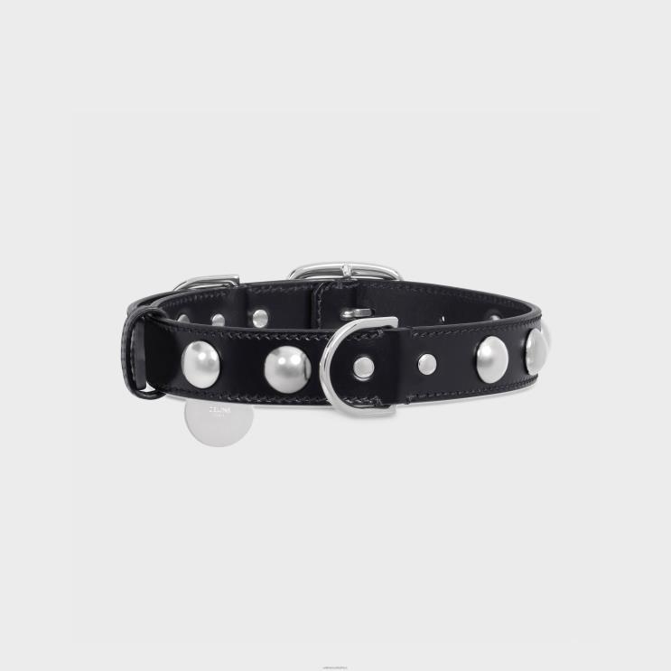 CELINE Black Wide Medium Dog Collar in Smooth Calfskin With Studs R0ZNN1746