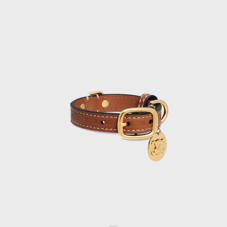 CELINE Tan Nano Extra Thin Dog Collar in Natural Calfskin With Triomphe Embossed R0ZNN1695