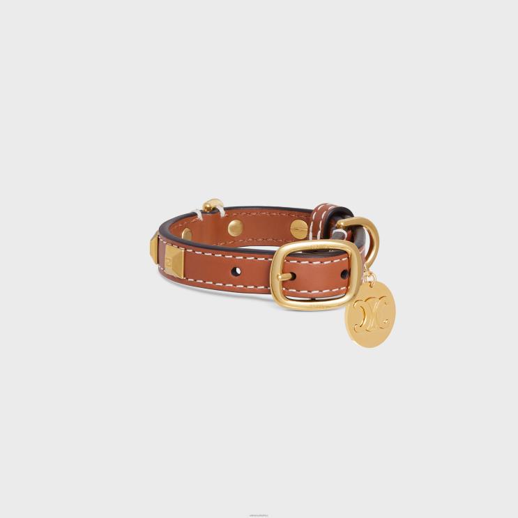 CELINE Tan Nano Extra Thin Dog Collar in Smooth Calfskin With Pyramid Studs R0ZNN1729