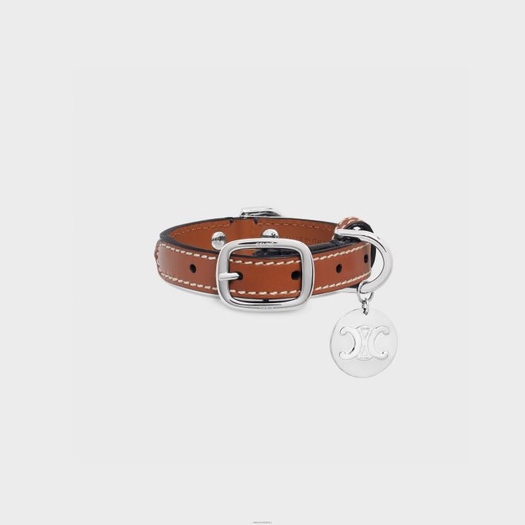 CELINE Tan Nano Extra Thin Dog Collar in Triomphe Canvas & Calfskin R0ZNN1764