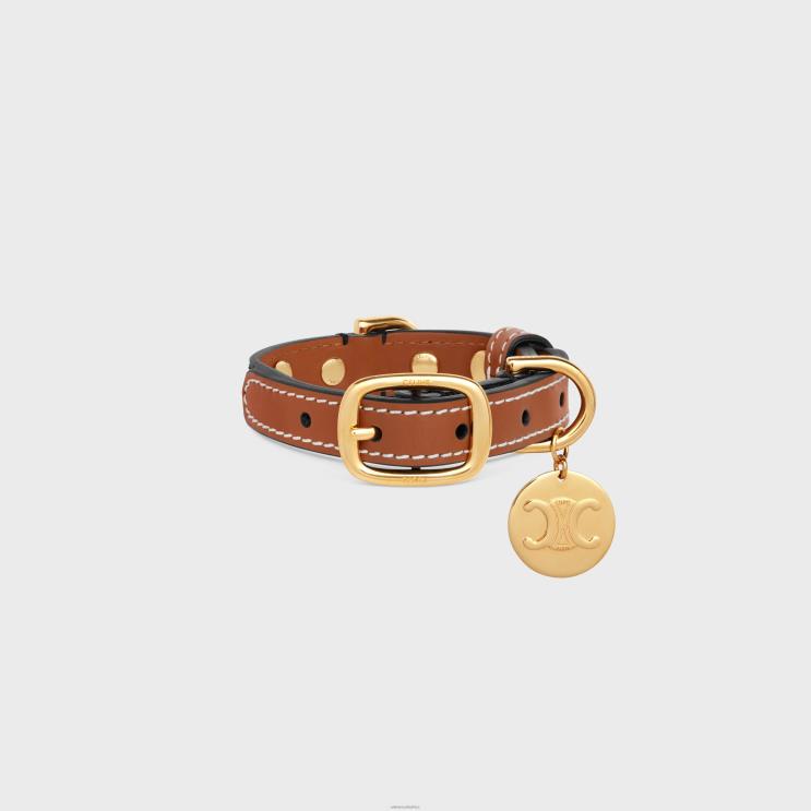 CELINE Tan Nano Extra Thin Dog Collar in Triomphe Canvas & Calfskin With Studs R0ZNN1751