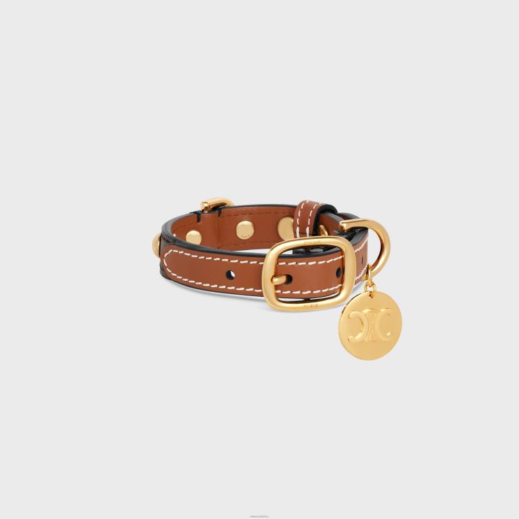 CELINE Tan Nano Extra Thin Dog Collar in Triomphe Canvas & Calfskin With Studs R0ZNN1751