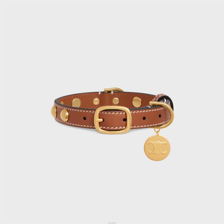 CELINE Tan Small Thin Dog Collar in Smooth Calfskin With Studs R0ZNN1758