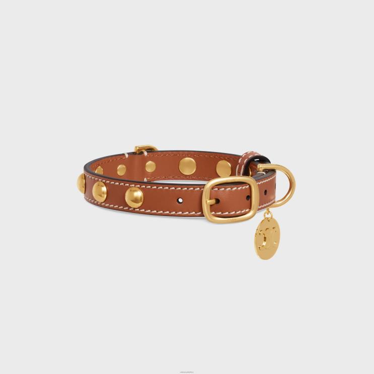 CELINE Tan Small Thin Dog Collar in Smooth Calfskin With Studs R0ZNN1758