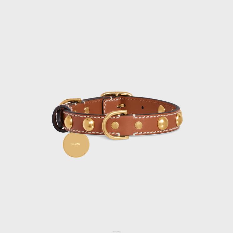 CELINE Tan Small Thin Dog Collar in Smooth Calfskin With Studs R0ZNN1758
