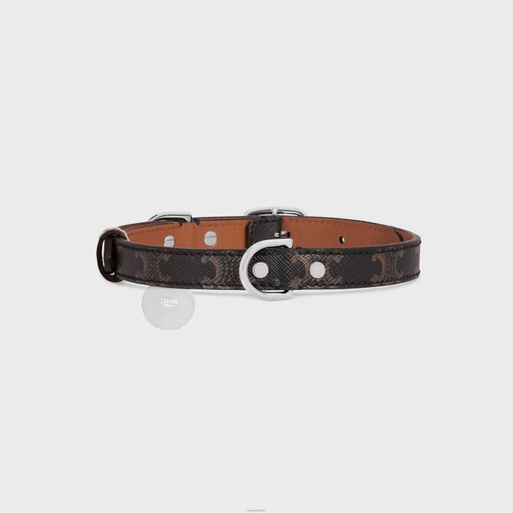 CELINE Tan Thin Medium Dog Collar in Triomphe Canvas & Calfskin R0ZNN1766