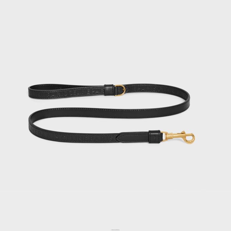 CELINE Black Thin Dog Leash in Smooth Calfskin With Embossed R0ZNN1710