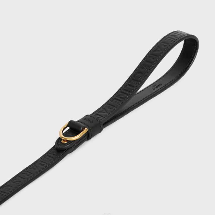 CELINE Black Thin Dog Leash in Smooth Calfskin With Embossed R0ZNN1710