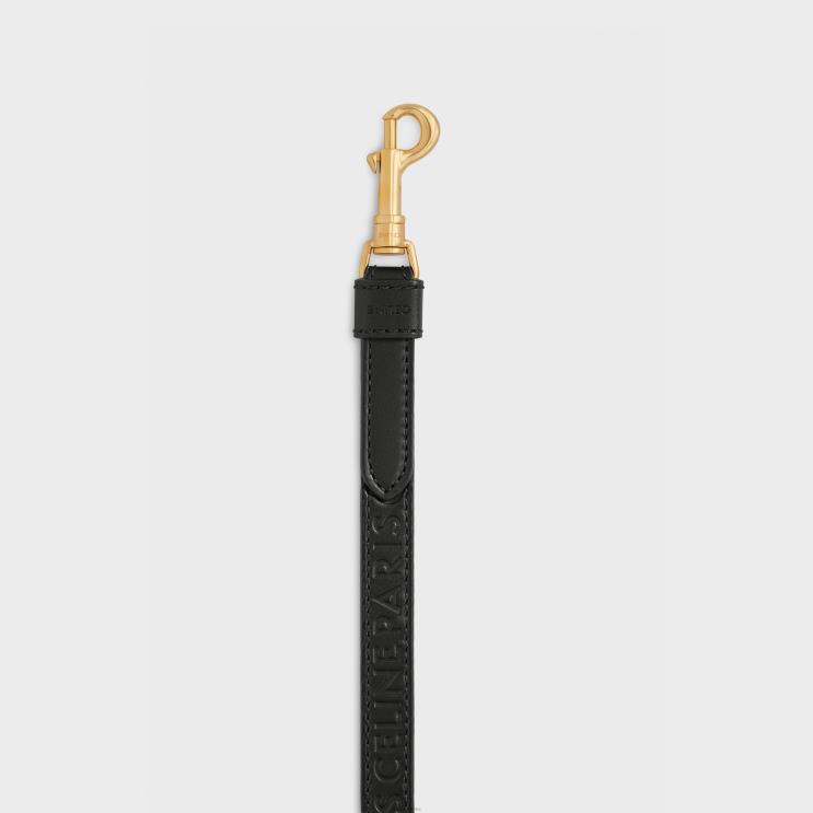CELINE Black Thin Dog Leash in Smooth Calfskin With Embossed R0ZNN1710