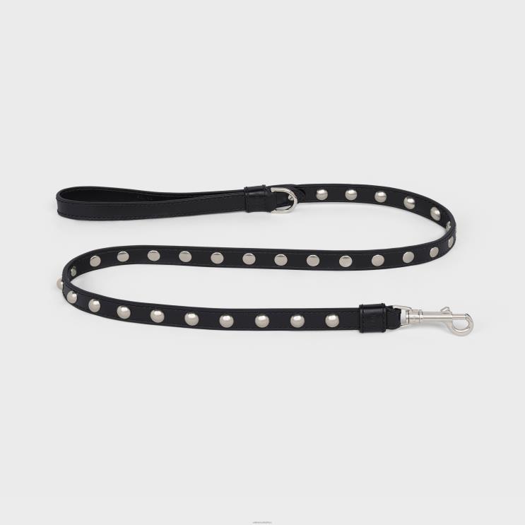 CELINE Black Thin Dog Leash in Smooth Calfskin With Studs R0ZNN1747