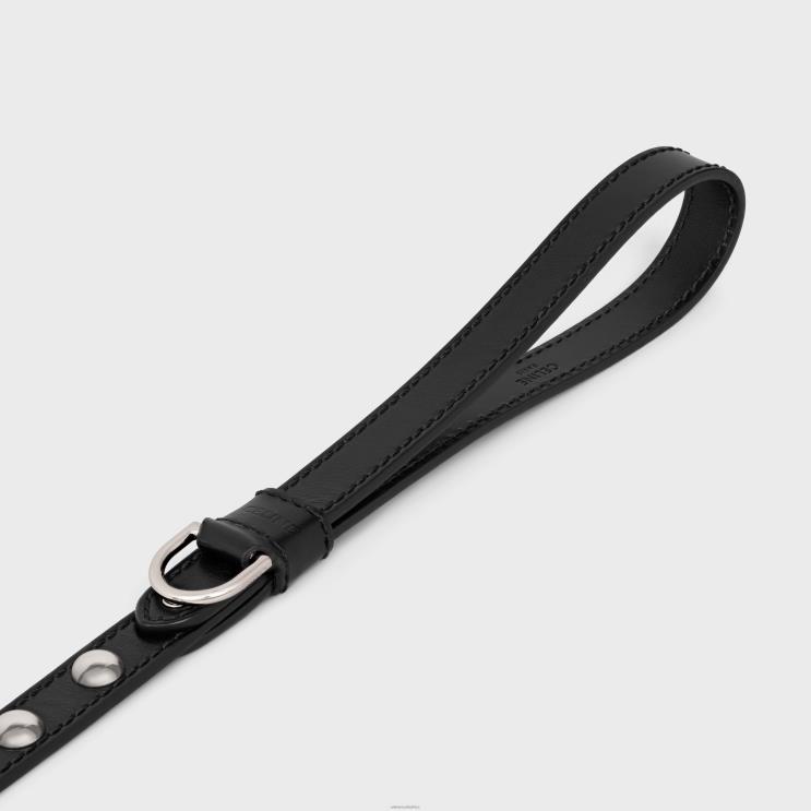 CELINE Black Thin Dog Leash in Smooth Calfskin With Studs R0ZNN1747