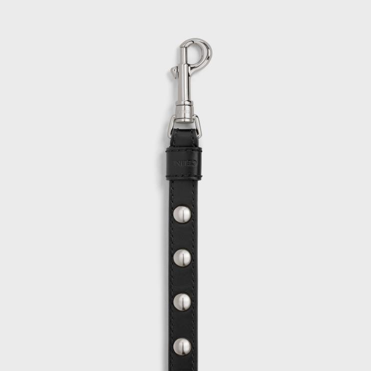 CELINE Black Thin Dog Leash in Smooth Calfskin With Studs R0ZNN1747