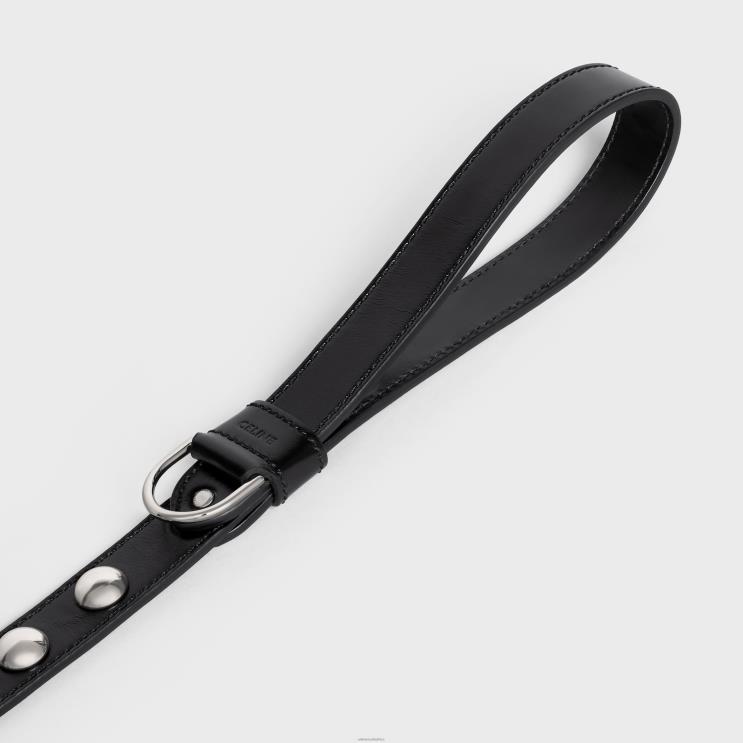 CELINE Black Wide Dog Leash in Smooth Calfskin With Studs R0ZNN1748