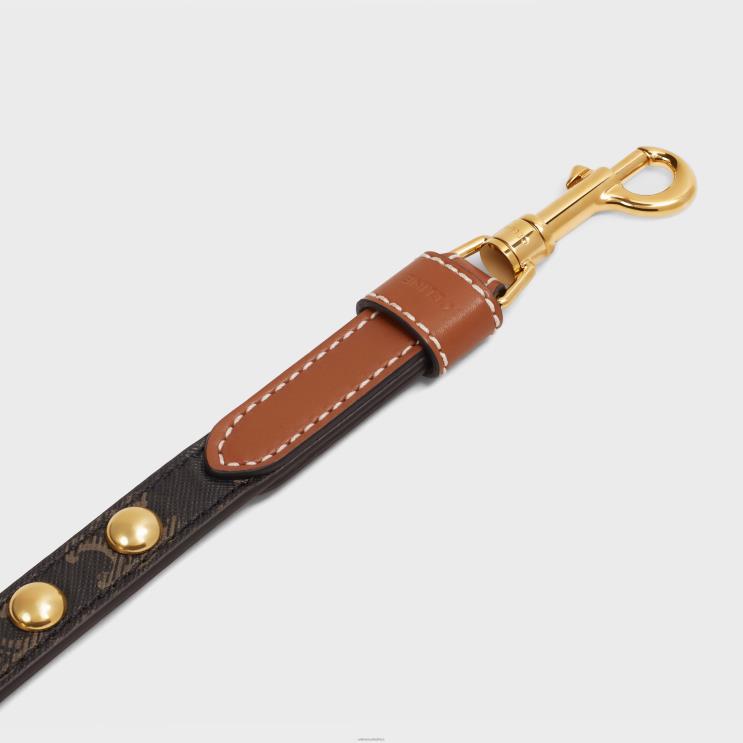 CELINE Tan Adjustable Dog Leash in Triomphe Canvas & Calfskin With Studs R0ZNN1755