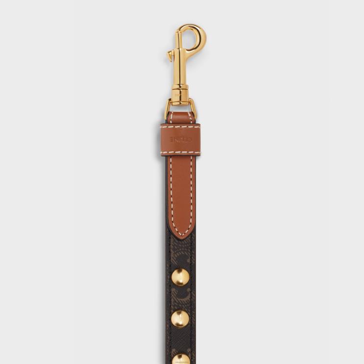 CELINE Tan Adjustable Dog Leash in Triomphe Canvas & Calfskin With Studs R0ZNN1755