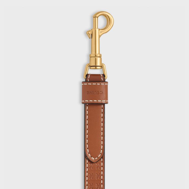 CELINE Tan Thin Dog Leash in Natural Calfskin With Triomphe Embossed R0ZNN1697