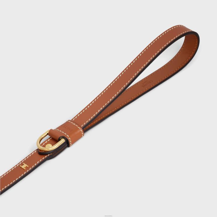 CELINE Tan Thin Dog Leash in Smooth Calfskin With Studs Triomphe R0ZNN1727