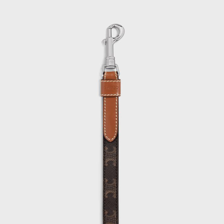 CELINE Tan Thin Dog Leash in Triomphe Canvas & Calfskin R0ZNN1768
