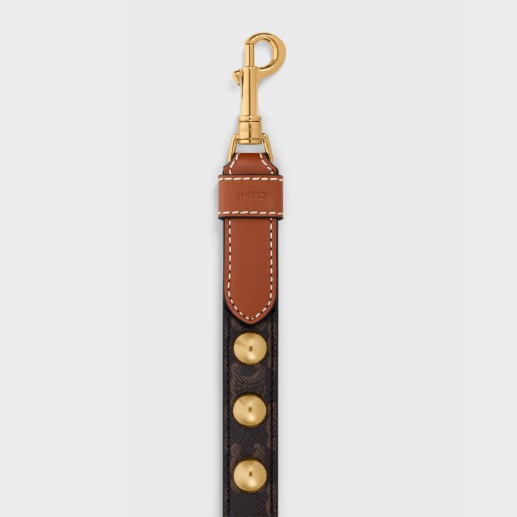 CELINE Tan Thin Dog Leash in Triomphe Canvas & Calfskin With Studs R0ZNN1754