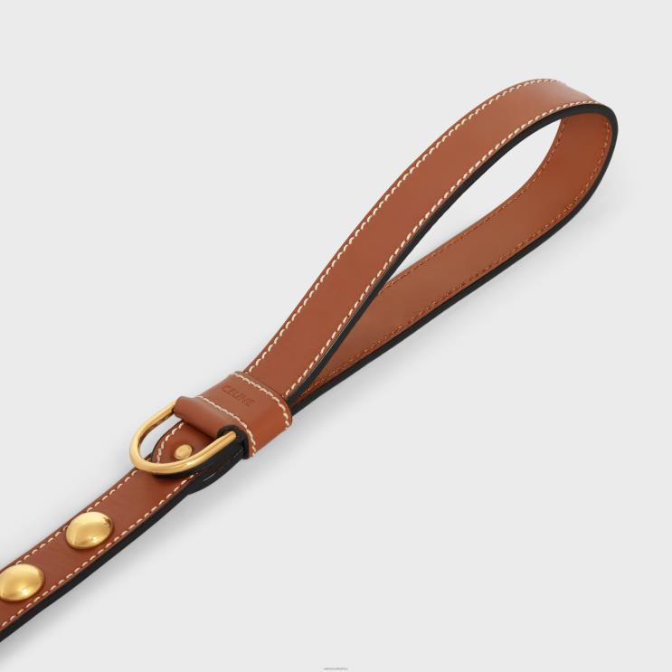 CELINE Tan Wide Dog Leash in Smooth Calfskin With Studs R0ZNN1762