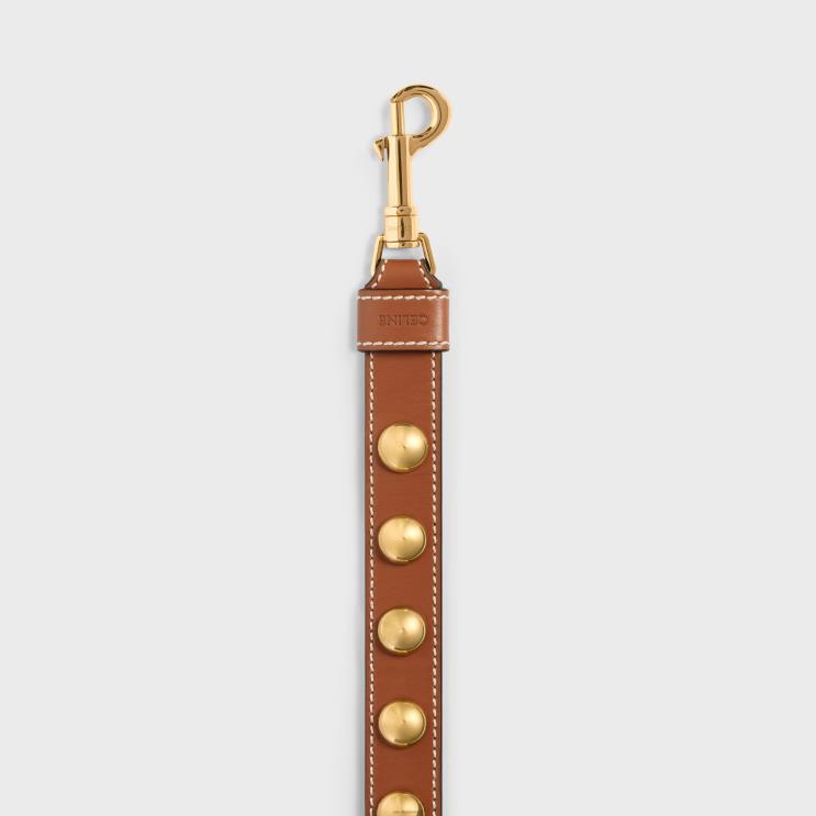 CELINE Tan Wide Dog Leash in Smooth Calfskin With Studs R0ZNN1762