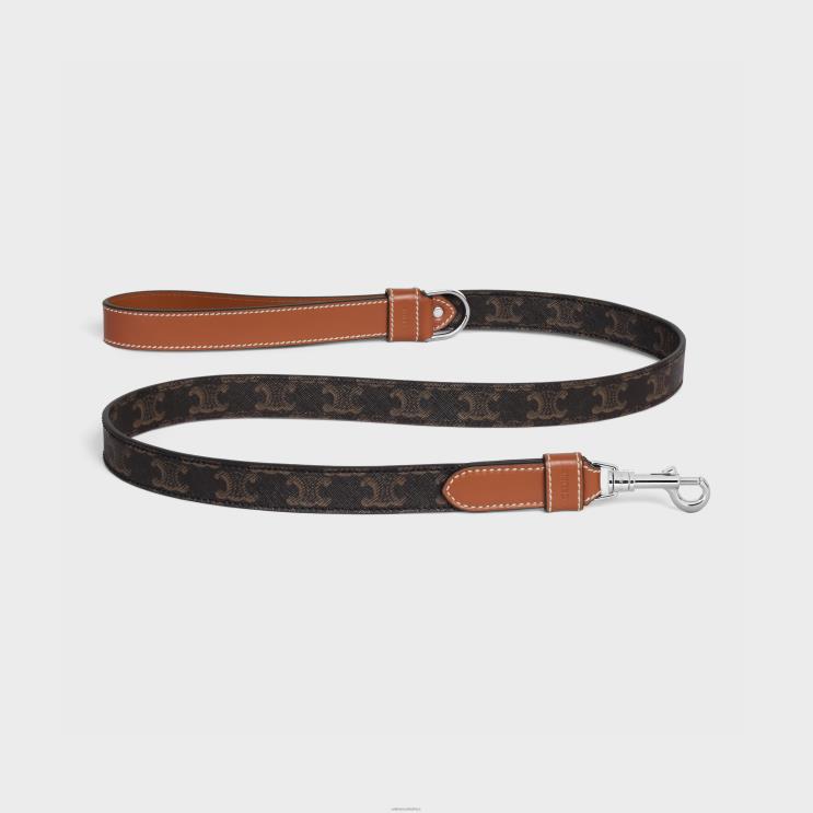 CELINE Tan Wide Dog Leash in Triomphe Canvas & Calfskin R0ZNN1770