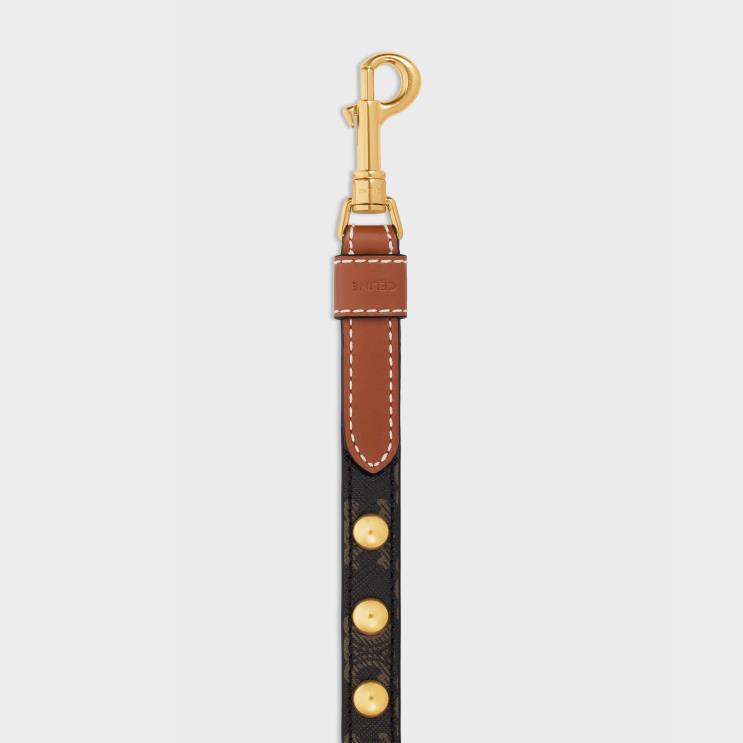 CELINE Tan Wide Dog Leash in Triomphe Canvas & Calfskin With Studs R0ZNN1756