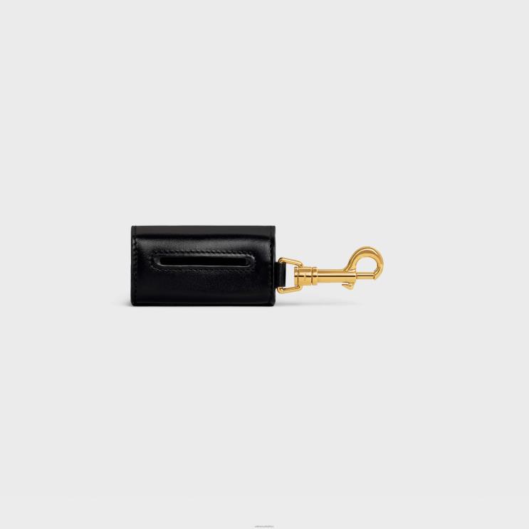 CELINE Black Dog Bags Holder in Smooth Calfskin With Pyramid Studs R0ZNN1736