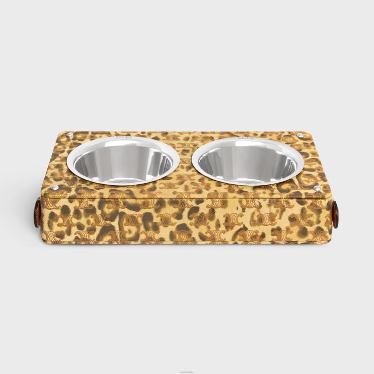 CELINE Leopard Dog Bowl in Lambskin With Triomphe Canvas With Print R0ZNN1706