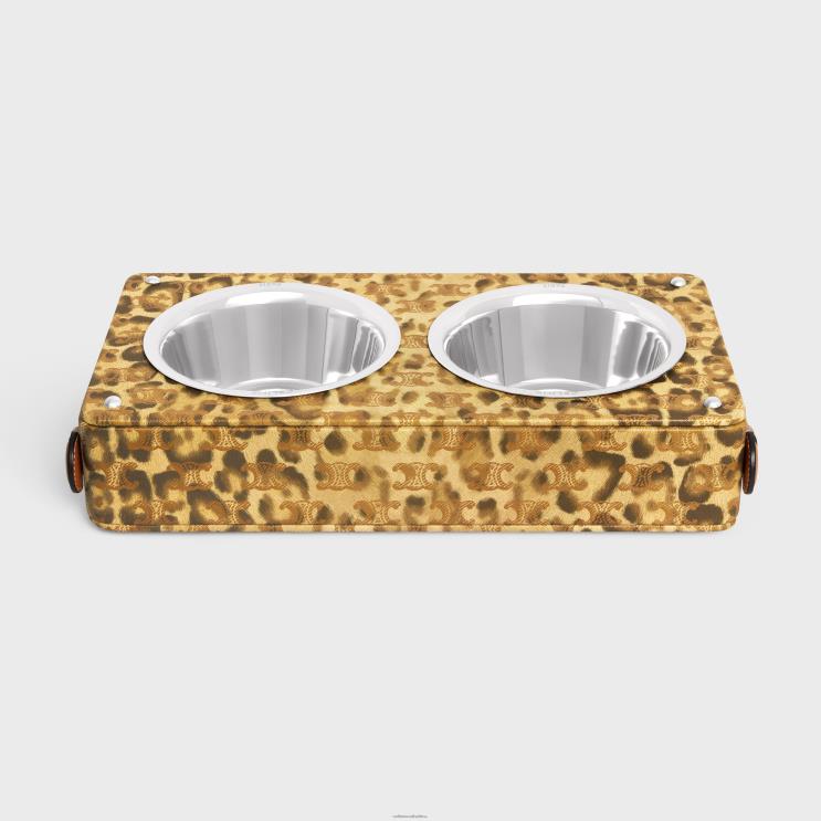CELINE Leopard Dog Bowl in Lambskin With Triomphe Canvas With Print R0ZNN1706