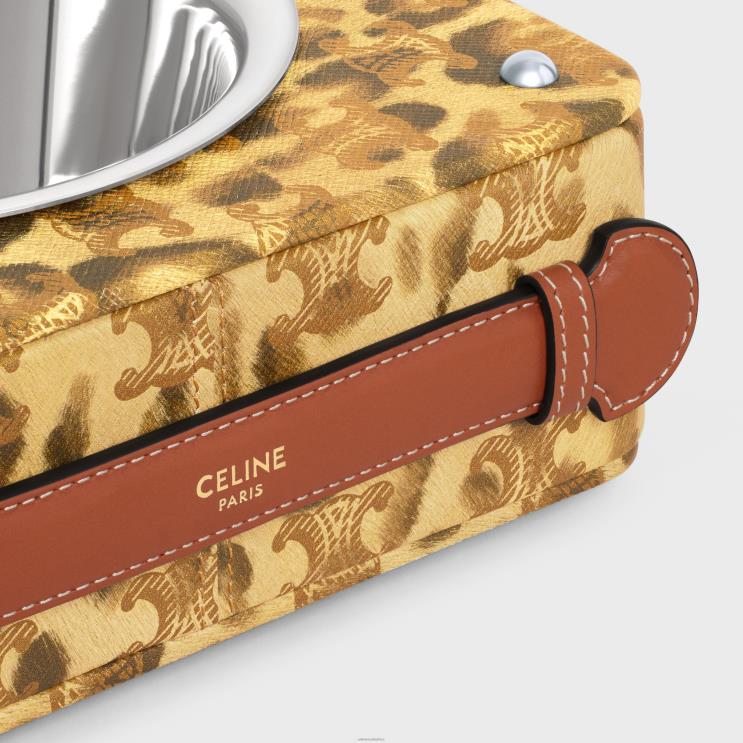 CELINE Leopard Dog Bowl in Lambskin With Triomphe Canvas With Print R0ZNN1706