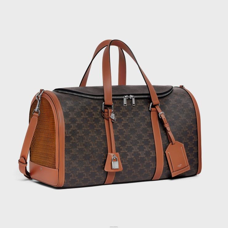 CELINE Tan Travel Dog Bag in Triomphe Canvas & Calfksin R0ZNN1700
