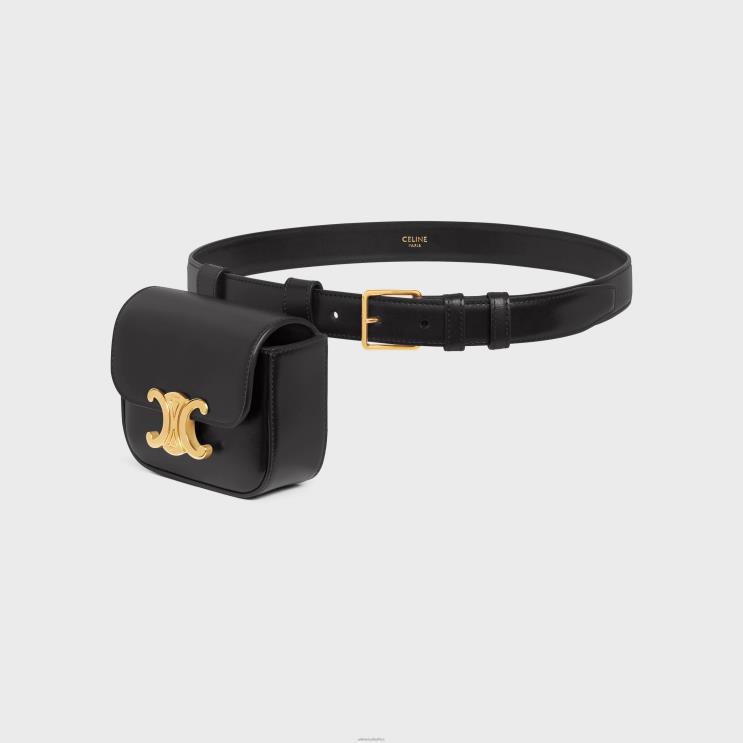 CELINE Black Belt Bag Triomphe Belt in Shiny Calfskin R0ZNN1095