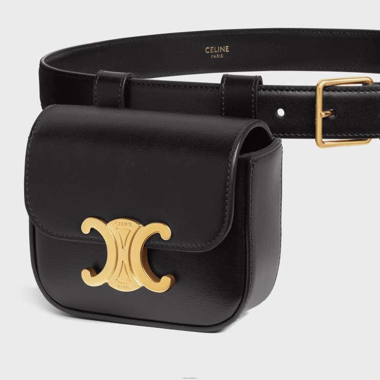 CELINE Black Belt Bag Triomphe Belt in Shiny Calfskin R0ZNN1095